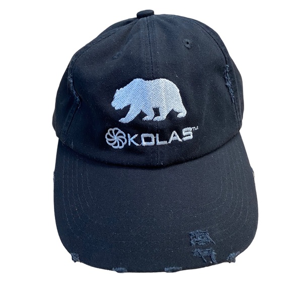 Retro Black KOLAS Distressed Strap-back Dispensary Baseball Hat CA Bear OS 420 - Picture 1 of 10
